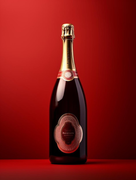 bouteille de champagne sur fond rouge