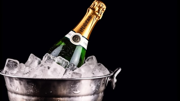 Une bouteille de champagne Moet & Chandon dans un seau de glace.