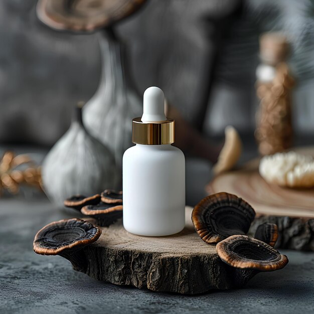 Une bouteille de crème assise sur une table en bois à côté des biscuits et un vase de fleurs sur une table