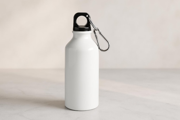 Bouteille d'eau en acier inoxydable blanc avec pince à carabine