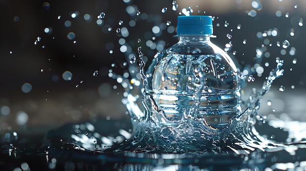 Photo une bouteille d'eau est éclaboussée dans l'eau.