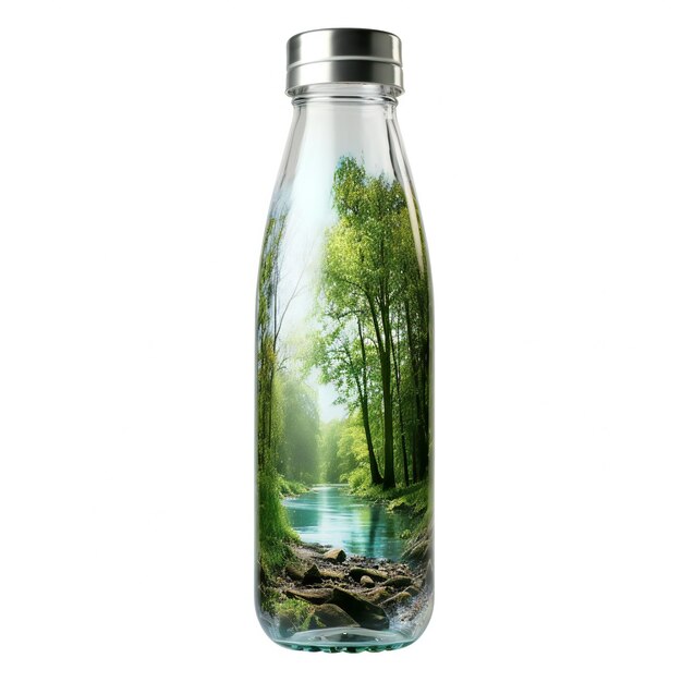 Bouteille d'eau avec forêt à l'intérieur