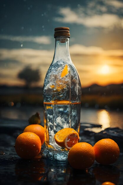 bouteille d'eau avec orange