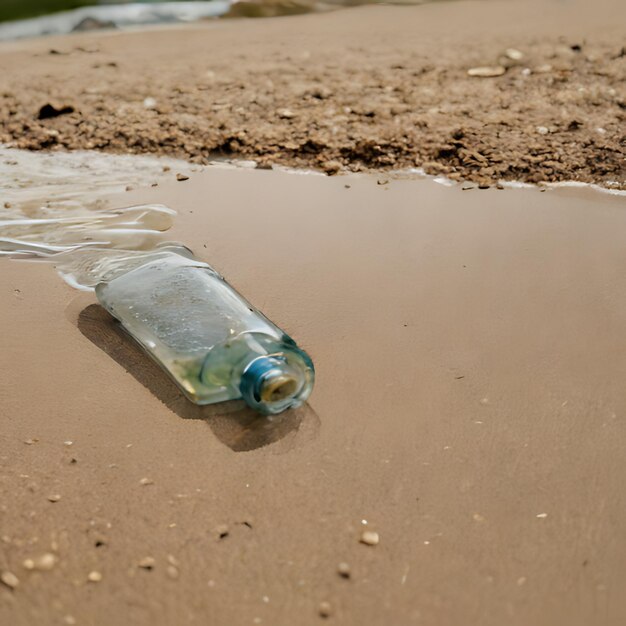 Photo une bouteille d'eau qui est sur une plage