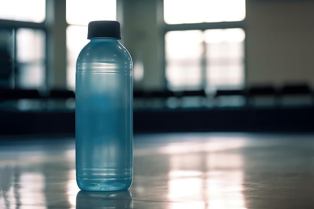 Bouteille d'eau de sport sur fond d'IA générative de salle de fitness