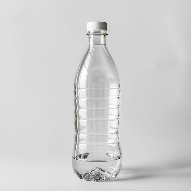 une bouteille d'eau transparente avec un bouchon blanc