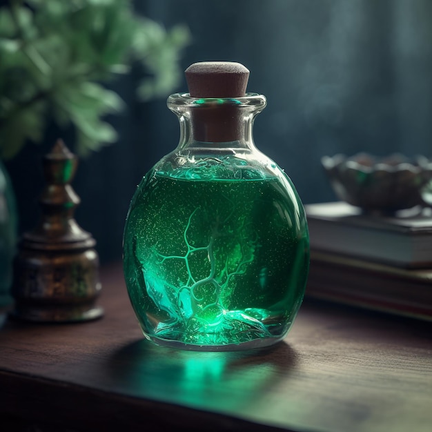 une bouteille d'élixir magique vert