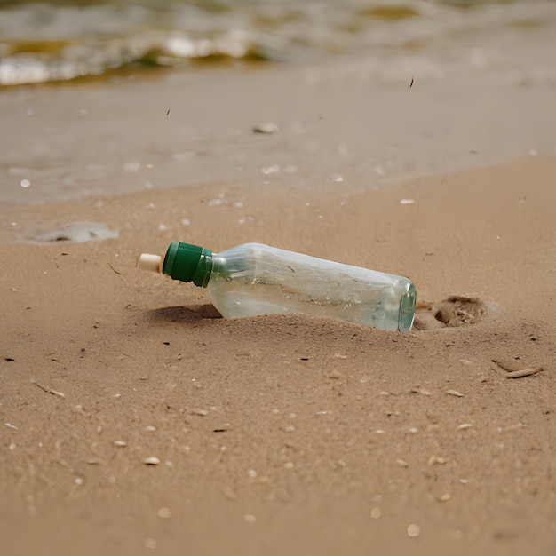 Photo une bouteille d'épave de mer est enterrée dans le sable.