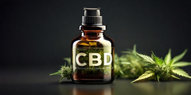 Photo une bouteille d'huile de cbd et d'huile de cannabis se trouve à côté d'une feuille de chanvre dans de l'huile biologique