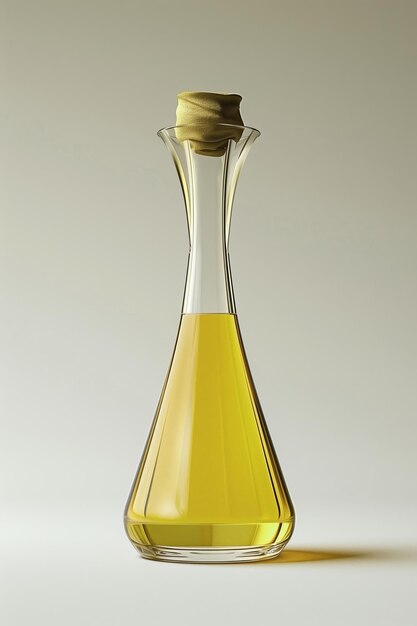 une bouteille d'huile d'olive avec un bouchon en bois