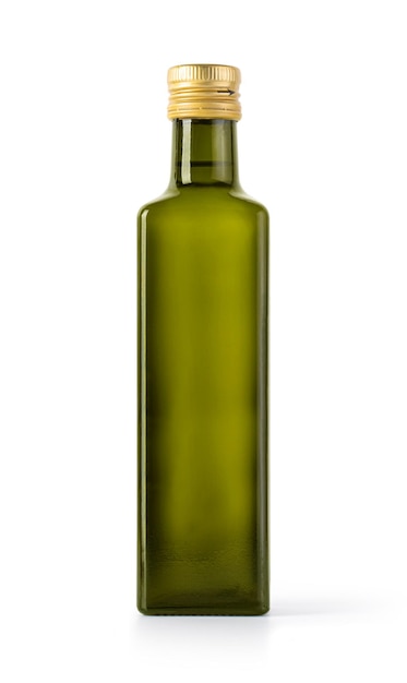 Bouteille d'huile d'olive sur fond blanc