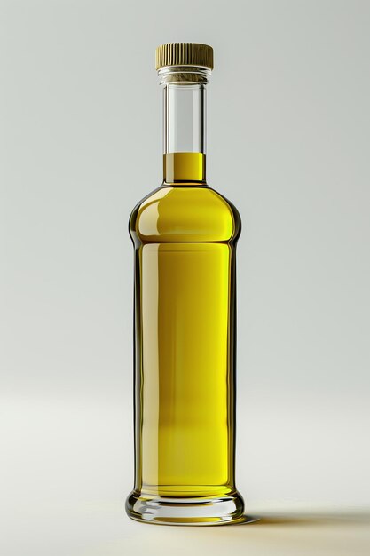 Une bouteille d'huile d'olive sur fond blanc