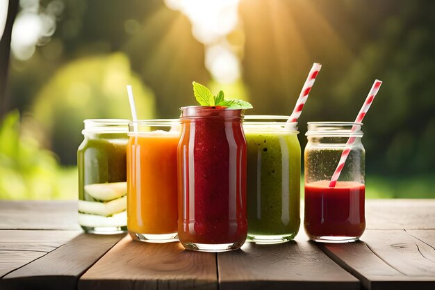 une bouteille de jus avec des fraises et des fraises sur la table.