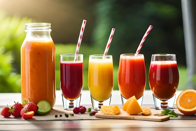 Une bouteille de jus de fruits et légumes sur la table.