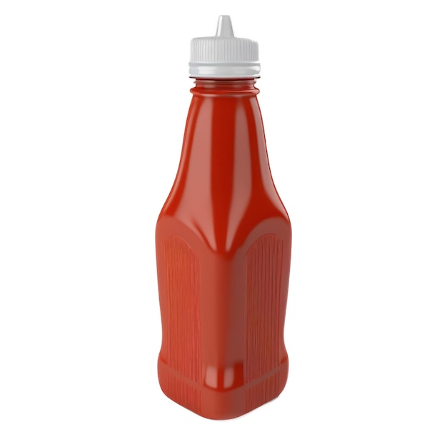 Une bouteille de ketchup avec un bouchon blanc dessus