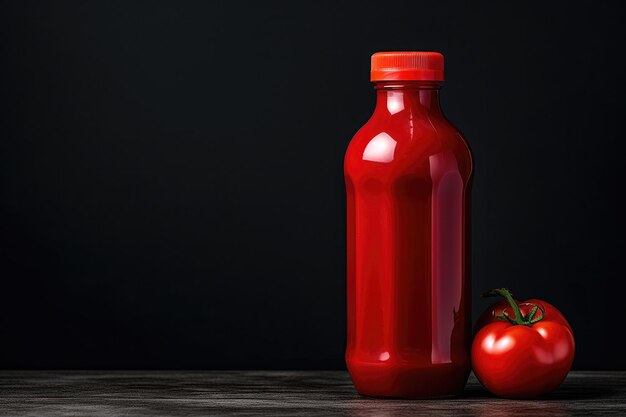 Bouteille de ketchup fraîche éclaboussée avec de la tomate rouge dans les mains humaines concept de cuisine génératif Ai