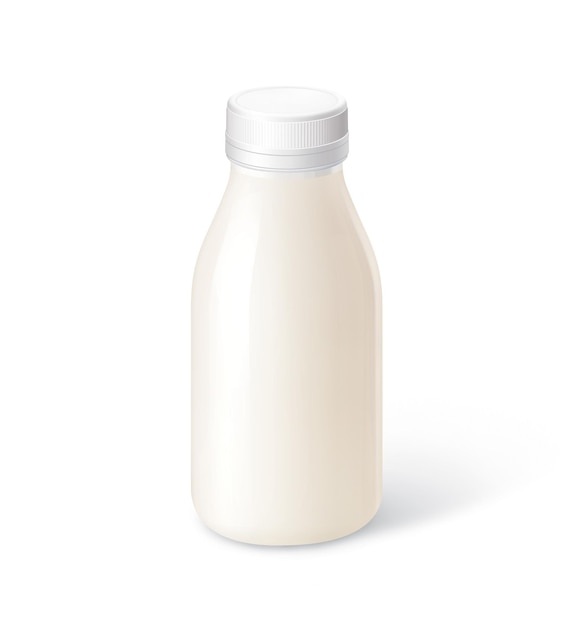 Une bouteille de lait avec un bouchon blanc sur fond blanc