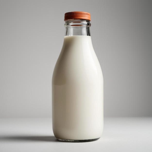 une bouteille de lait avec un bouchon rouge dessus