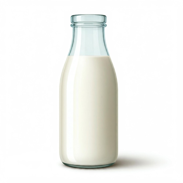 Une bouteille de lait avec une bouteille bleue de lait en arrière-plan