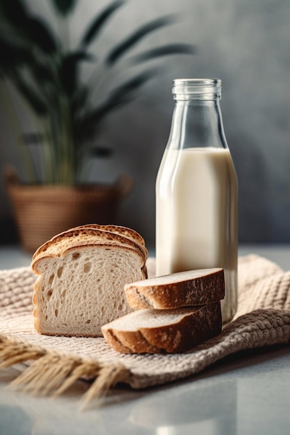 Une bouteille de lait et une bouteille de lait sont posées sur une serviette.