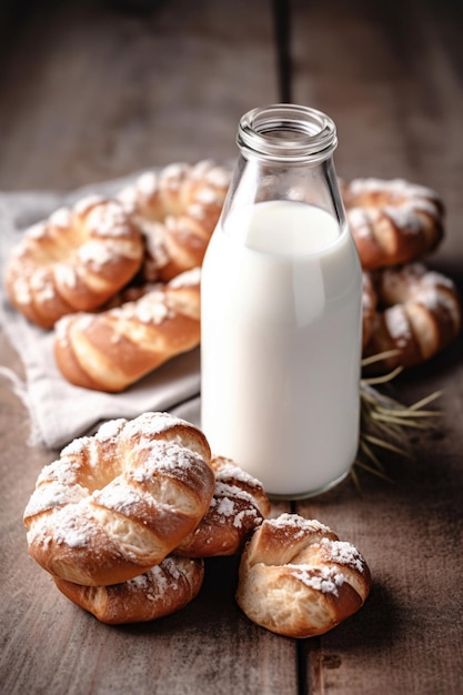 Une bouteille de lait à côté d'une bouteille de lait