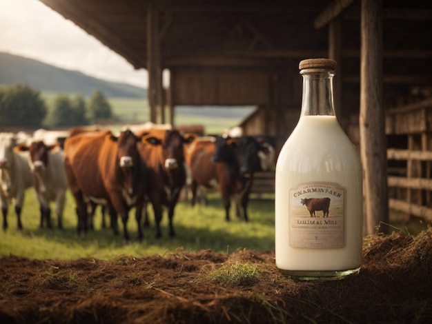 Une bouteille de lait dans une ferme