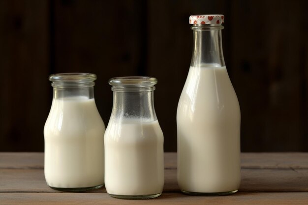 Une bouteille de lait avec une étiquette rouge et blanche qui dit "lait" dessus