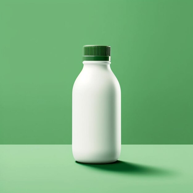 Une bouteille de lait avec un fond vert