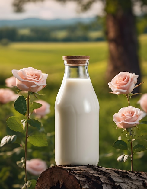 Bouteille de lait de la Journée mondiale du lait sur une table en bois