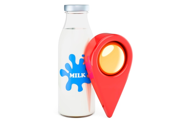 Bouteille de lait avec rendu 3D du pointeur de carte