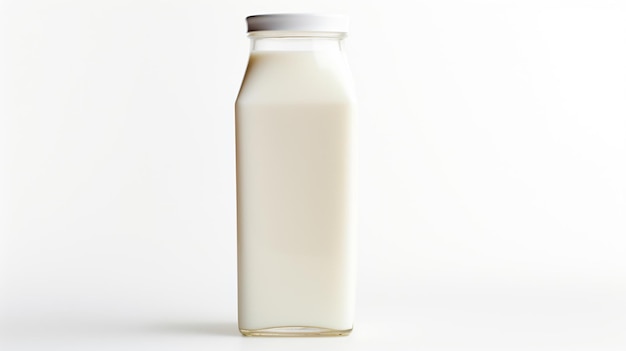 Photo une bouteille de lait sur une surface blanche