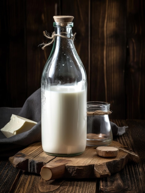 Une bouteille de lait sur une table