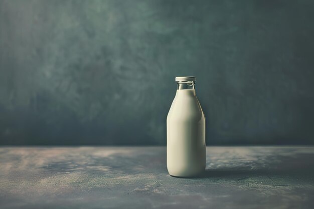 Une bouteille de lait en verre classique sur un fond de texture sombre