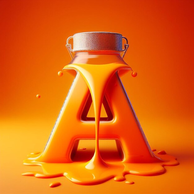 Une bouteille de liquide orange avec la lettre A.