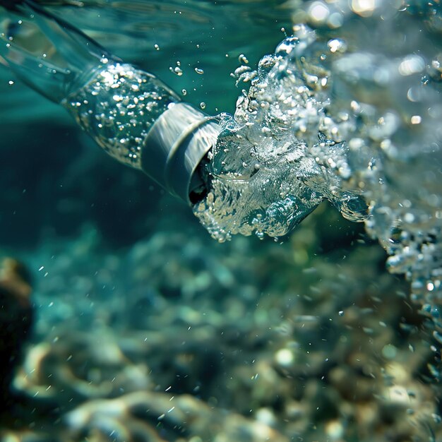 une bouteille de liquide qui est éclaboussée par un plongeur