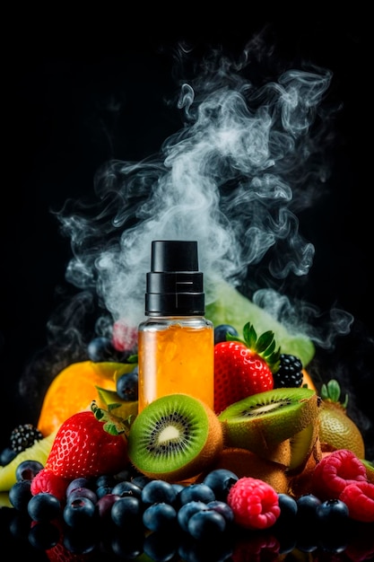 Bouteille avec liquide Vaping éliquide aromatisé Baies et fruits IA générative