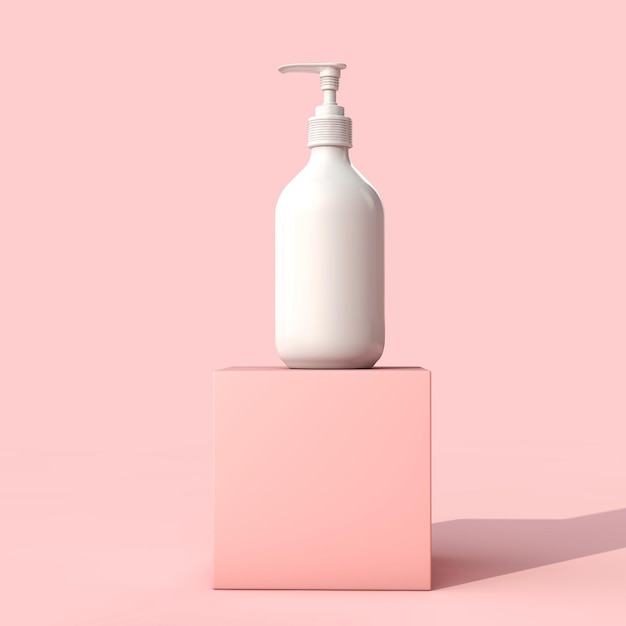 Bouteille de maquillage cosmétique blanc blanc sur fond rose pastel 3D Render