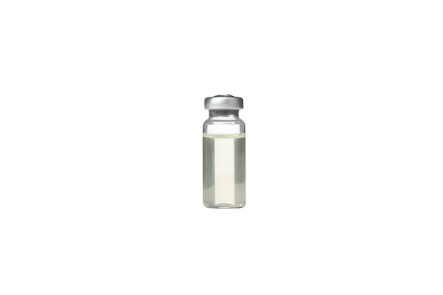 Bouteille médicale en verre PNG avec liquide isolé sur fond blanc