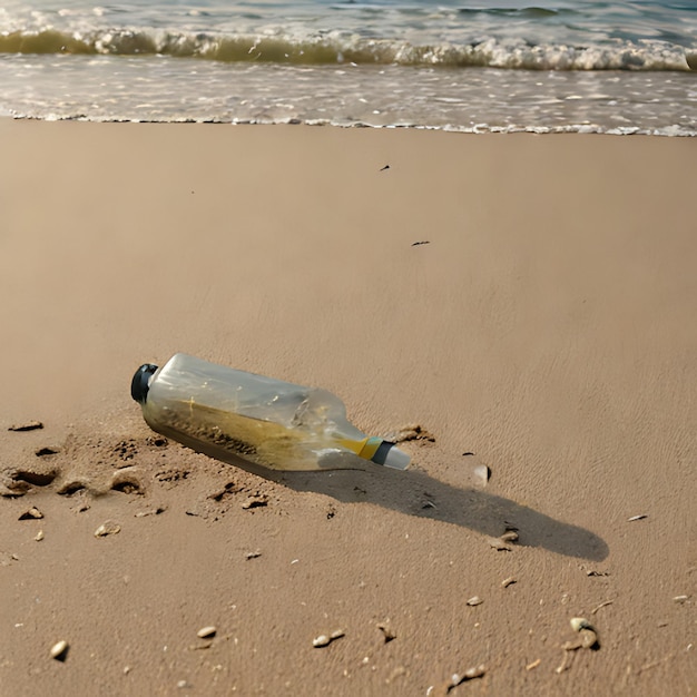 une bouteille de message qui est vide sur la plage
