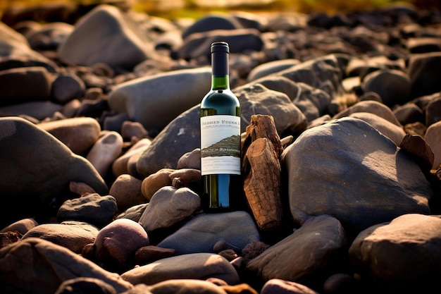 Une bouteille de montagne sur une plage rocheuse