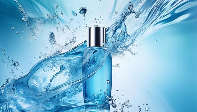 Photo une bouteille de parfum bleu avec les mots parfum sur le fond