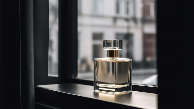 Bouteille de parfum dans un style minimaliste sur une vitrine