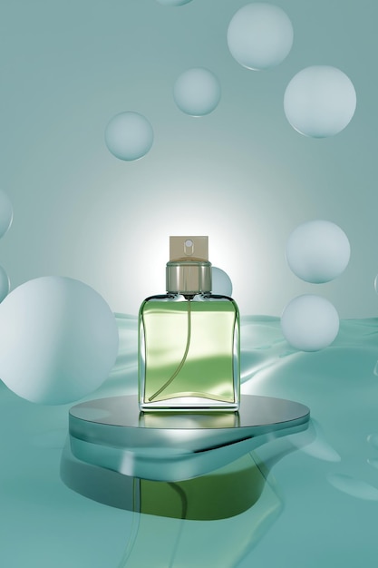 Une bouteille de parfum debout sur l'eau Modèle 3D réaliste