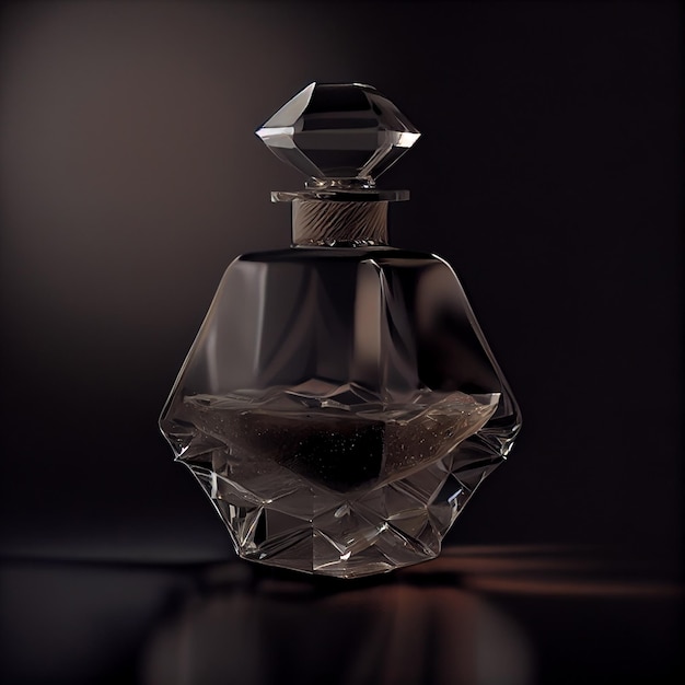 Une bouteille de parfum avec un diamant sur le fond.