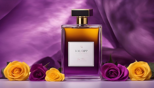 une bouteille de parfum fels avec des roses en arrière-plan