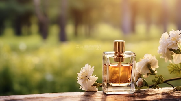 Bouteille de parfum avec des fleurs