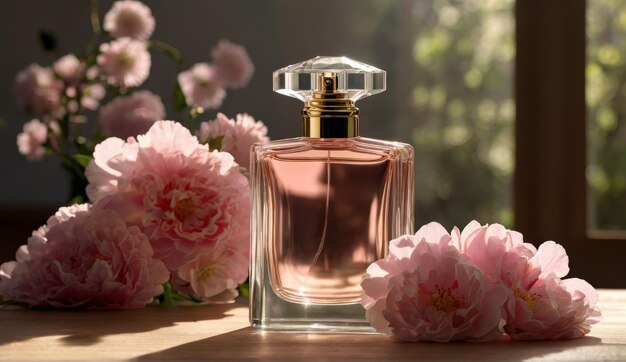 Bouteille de parfum avec des fleurs