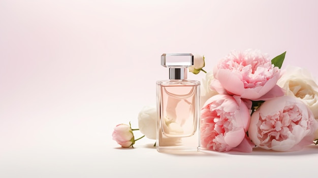 Bouteille de parfum avec des fleurs