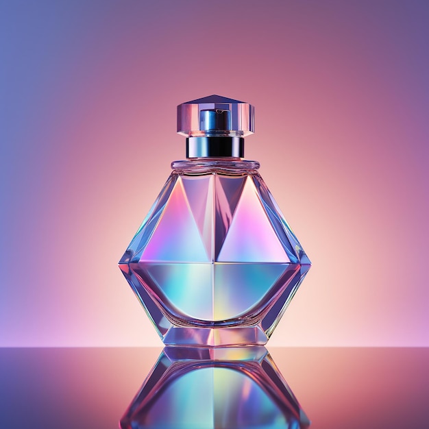 Une bouteille de parfum holographique d'arrière-plan holographique minimaliste de haute qualité