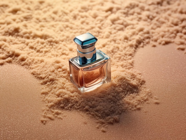 Une bouteille de parfum sur le sable